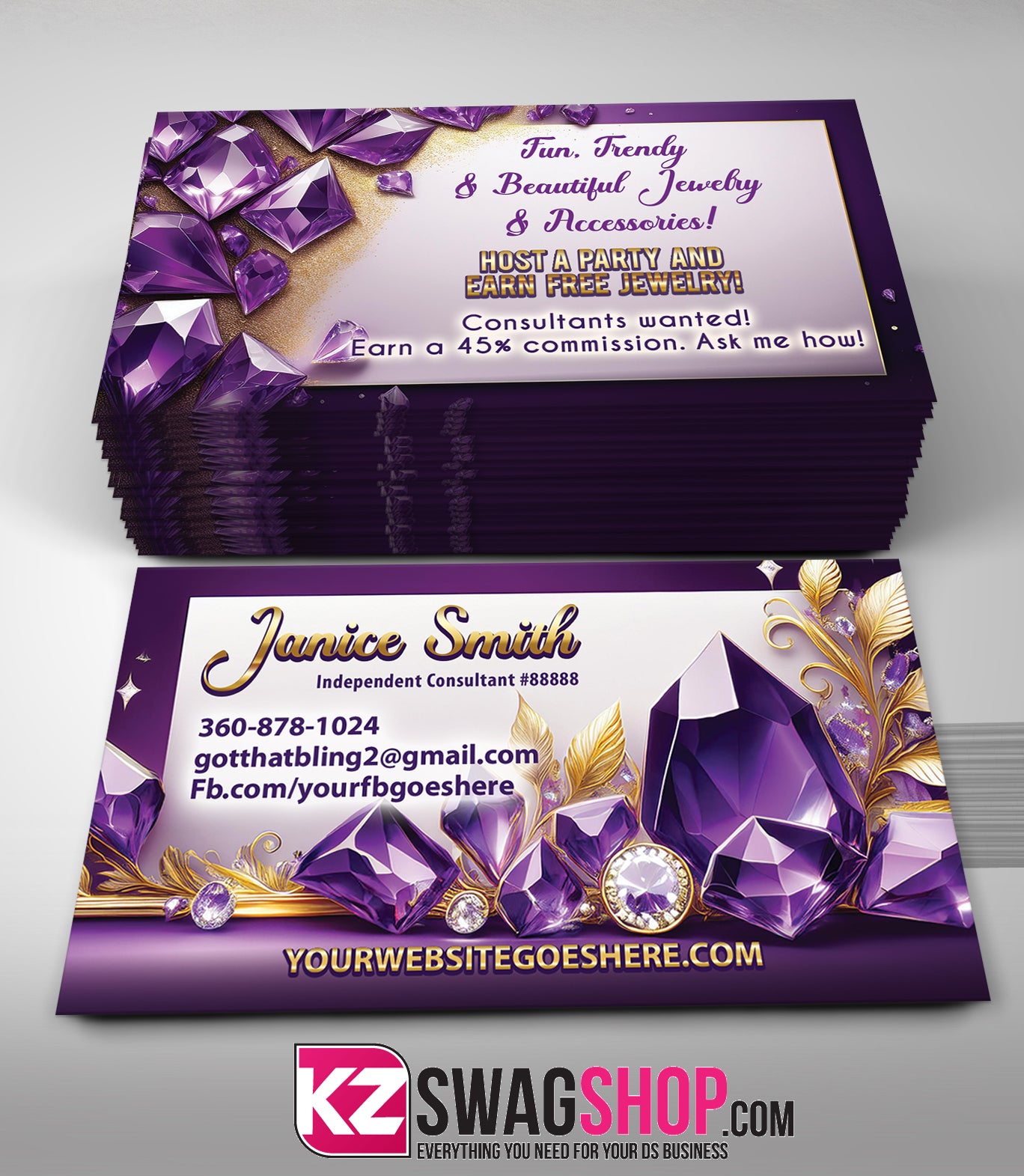 $8 Bling Jewelry Business Cards - ROYAL - Style 5