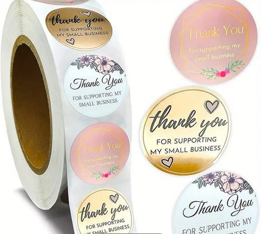 Assorted 1" Thank you for supporting my small business stickers (100)