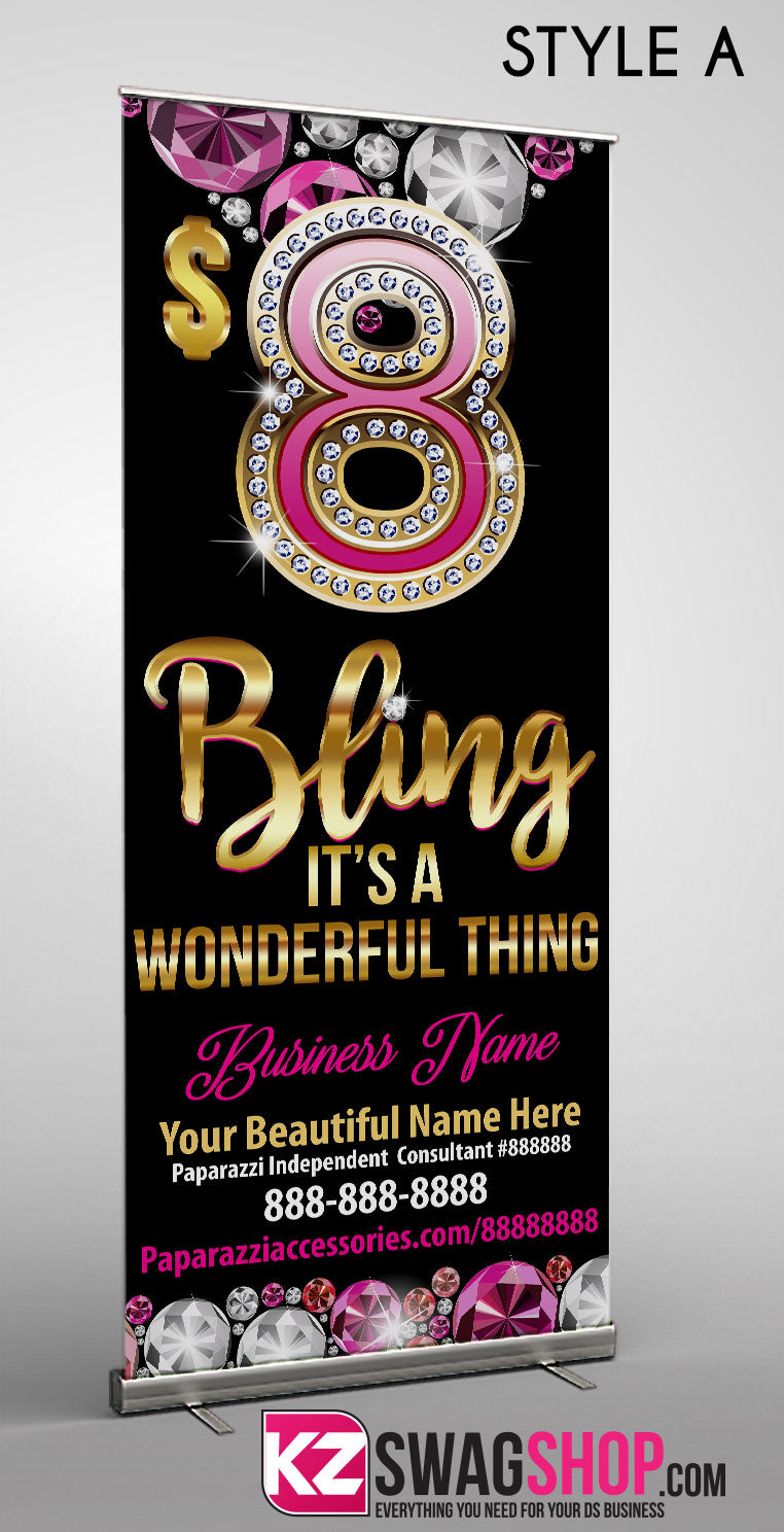 $8 Bling Retractable Banner-GEMZ