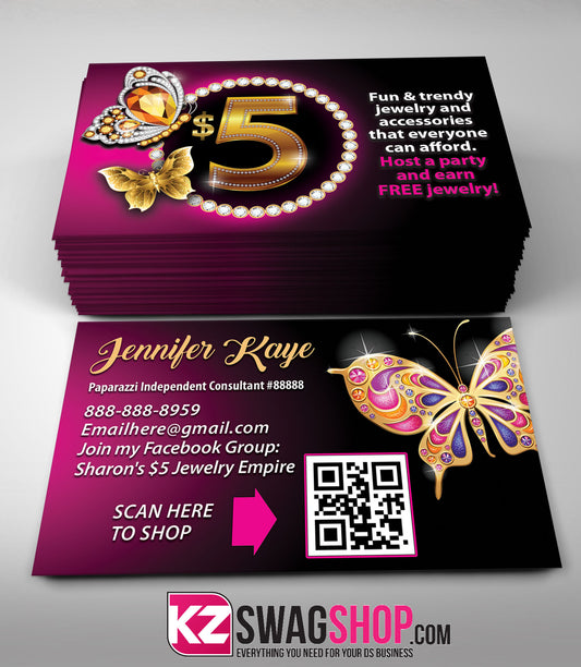 $5 Bling Jewelry Business Cards Style 48 with QR CODE