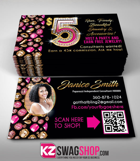 $5 Bling Jewelry Business Cards Style 50 with QR CODE