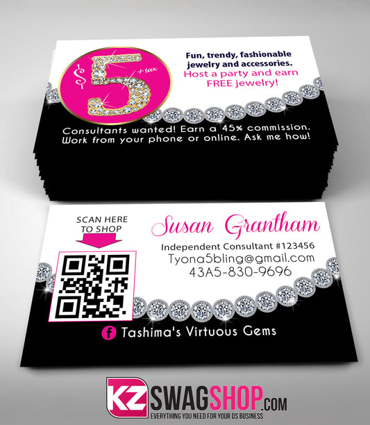 $5 Bling Jewelry Business Cards Style 51 with QR CODE