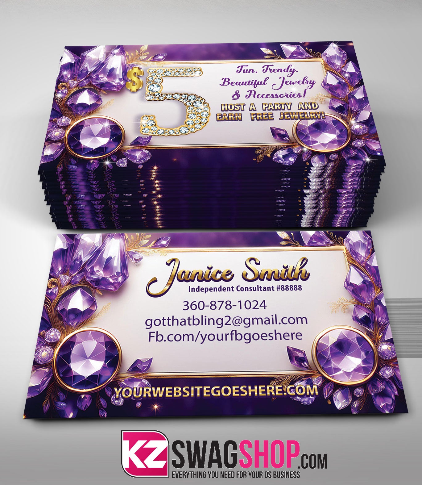 $5 Bling Jewelry Business Cards - ROYAL - Style 2