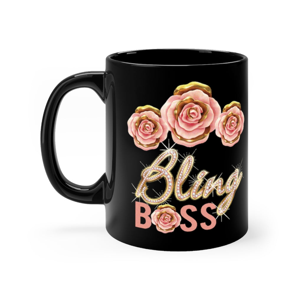 Bling Boss mug 11oz - Rose gold Roses