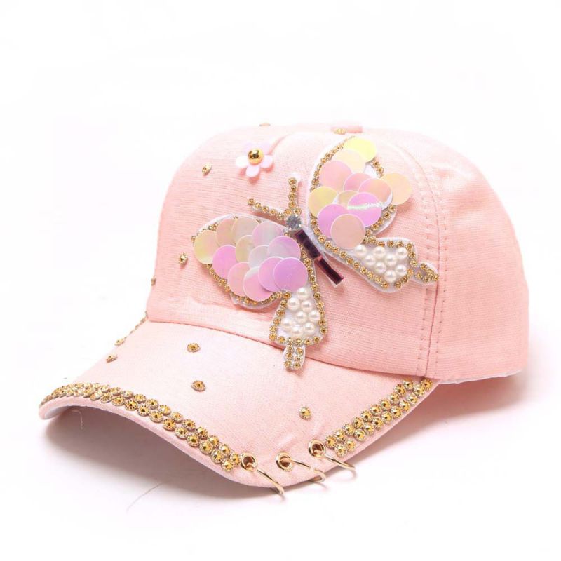 Bling Crystal Butterfly Hat Cotton Shiny Hats