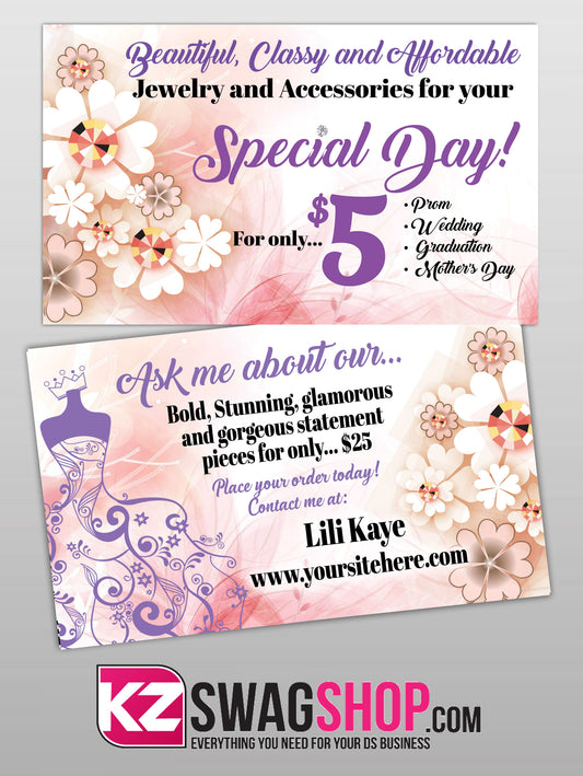 $5 Bling Spring Special Occasion 5x3 Blitz Cards 250 Personalized - PURPLE