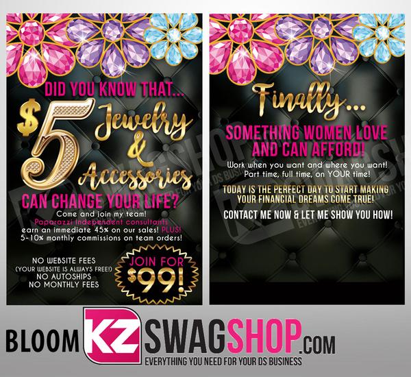 $5 Bling - 4x6 Recruiting Blitz Cards - PERSONALIZED - ALL DESIGNS