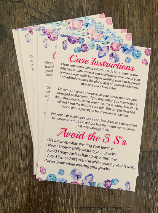 Bling - 4x6 Jewelry Care Cards - JEWELS PACK OF 100