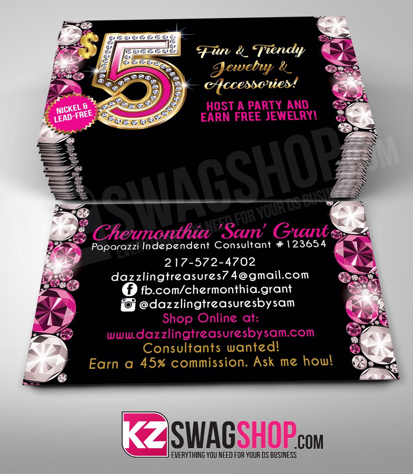 $5 Bling Jewelry Business Cards Style 13 - GEMZ