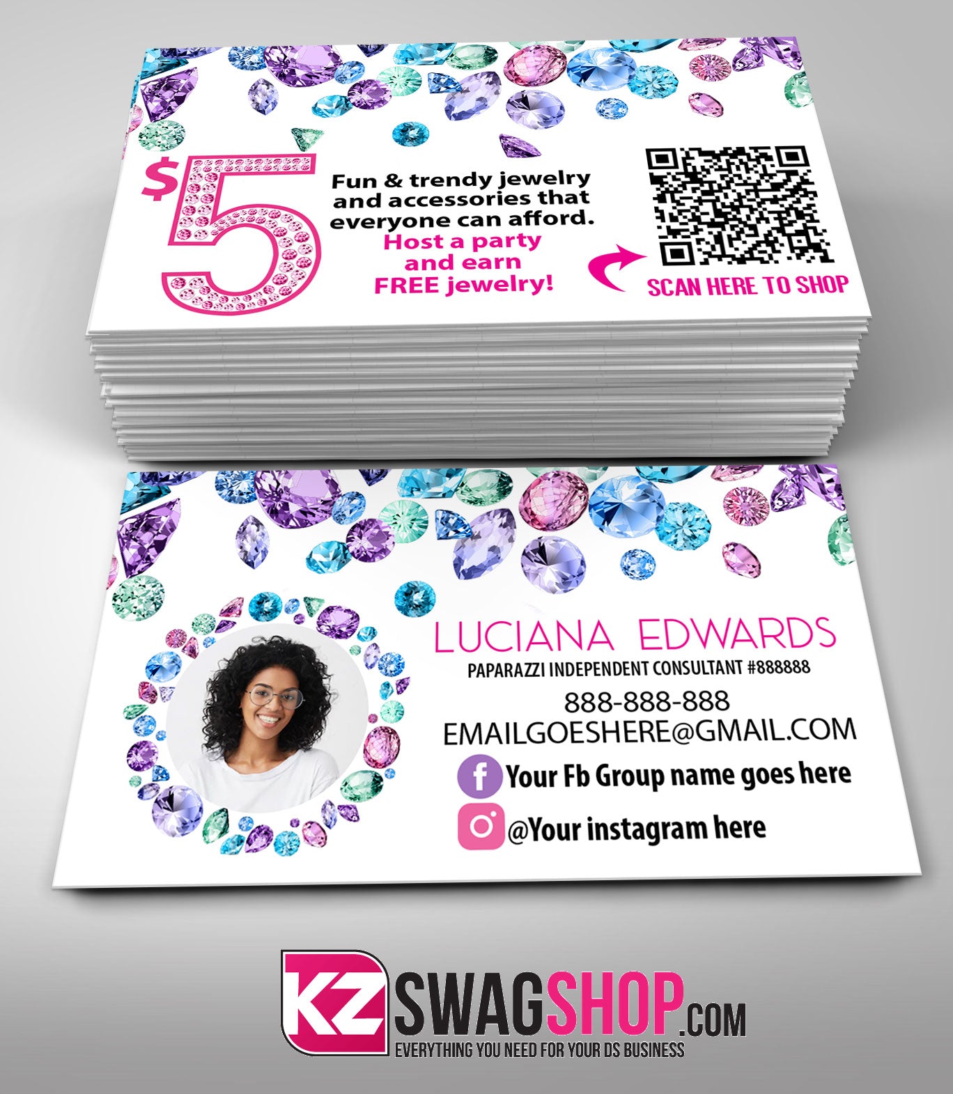 $5 Bling Jewelry Business Cards Style 40 with QR CODE- JEWELS