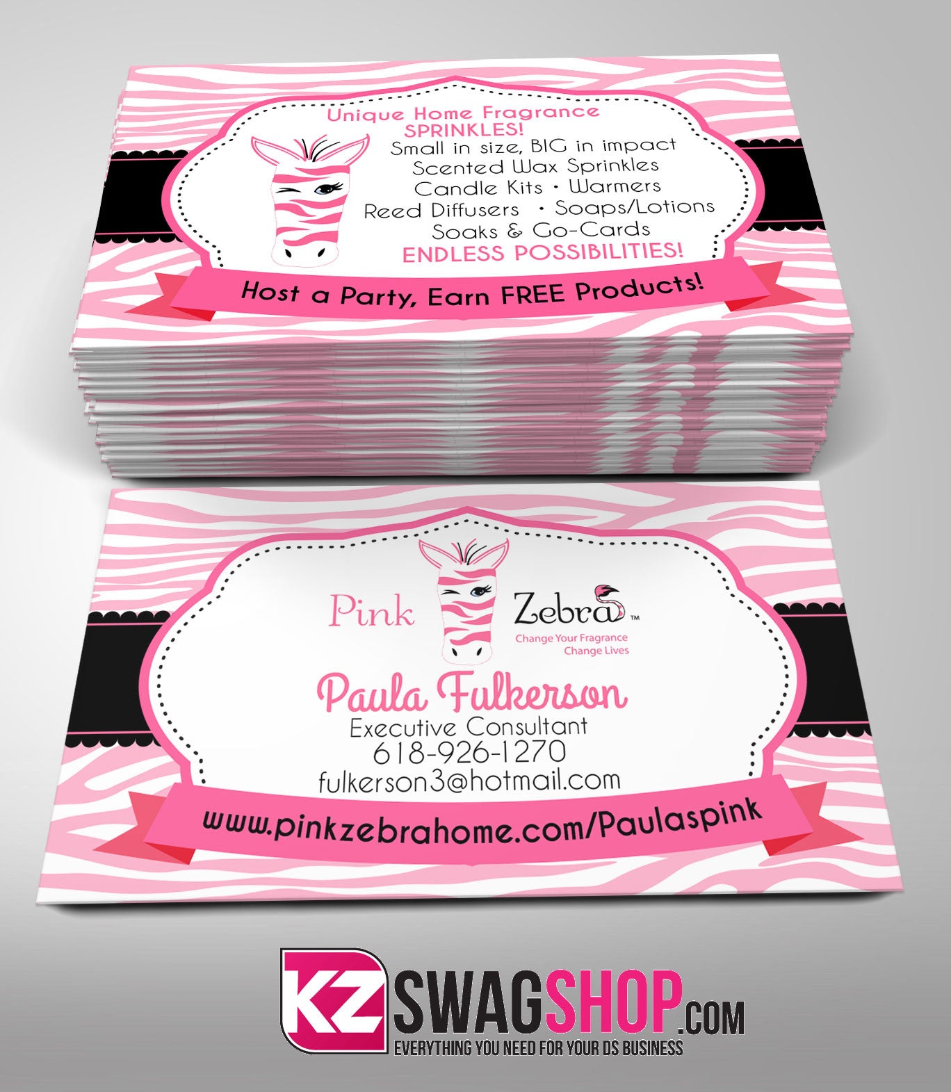 Pink Zebra Business Cards Style 3 KZ Swag Shop